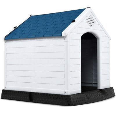 Medium size Dog House Outdoor White Blue Plastic with Elevated Floor-1