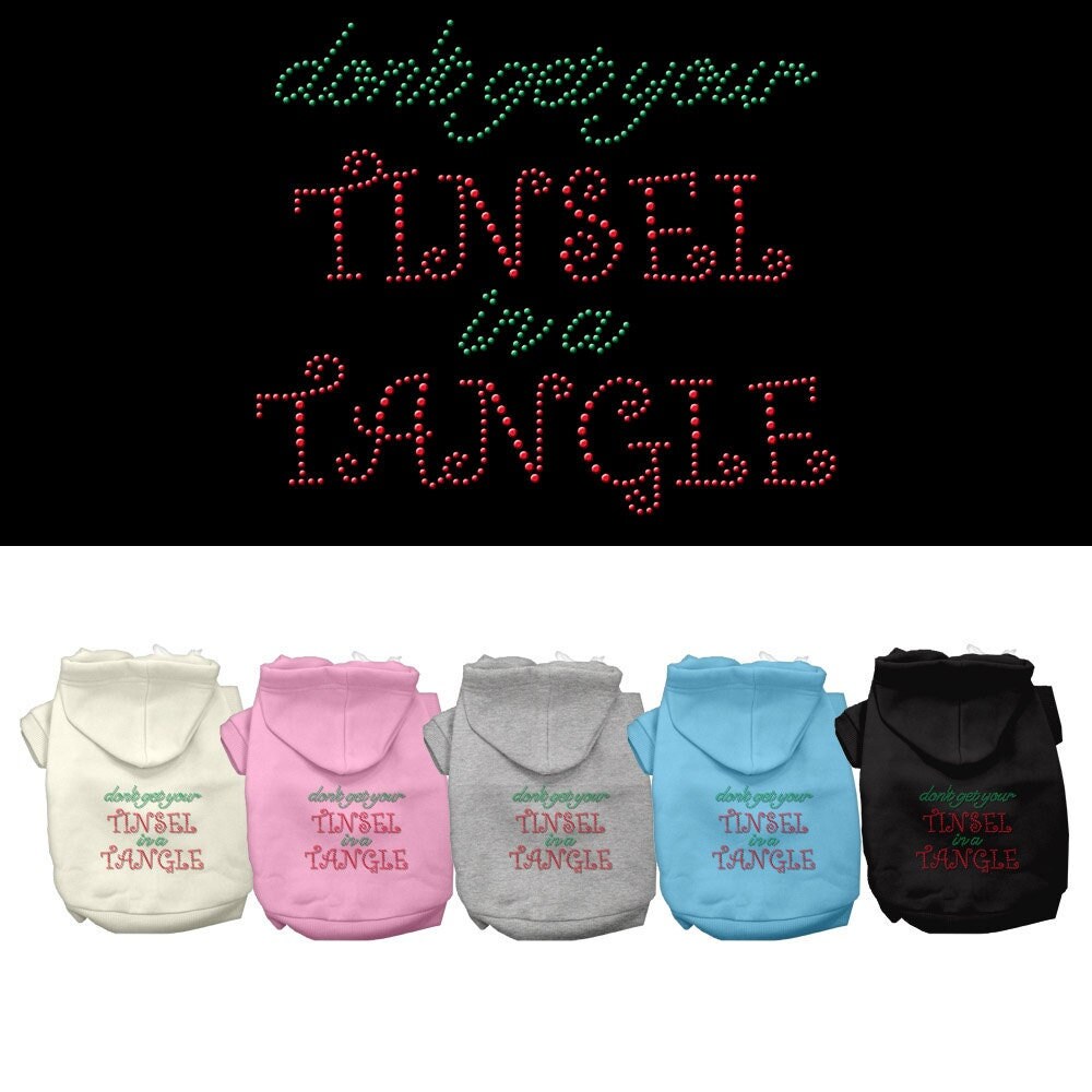 Christmas Pet, Dog & Cat Hoodie Rhinestone, "Don't Get Your Tinsel In A Tangle"-0