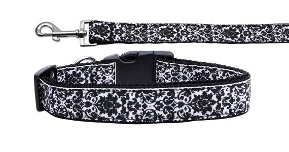 Pet Dog & Cat Nylon Collar or Leash, "Fancy Black and White"-0