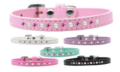 Dog, Puppy and Pet Fashion Collar, "Pearl & Pink Crystals"-0