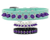 Pet and Dog Spike Collar, "Double Clear Crystals & Purple Spikes”-0