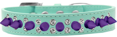 Pet and Dog Spike Collar, "Double Clear Crystals & Purple Spikes”-4