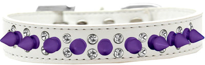 Pet and Dog Spike Collar, "Double Clear Crystals & Purple Spikes”-2